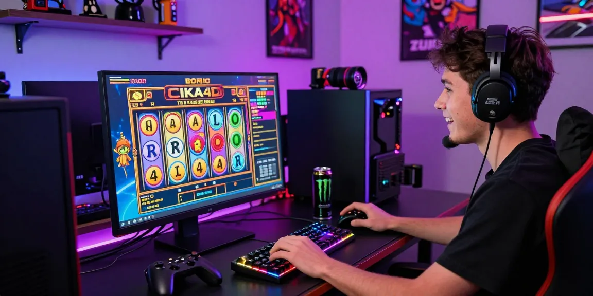 Engaged player enjoying vibrant CIKA4D slot gaming experience at a modern gaming setup.