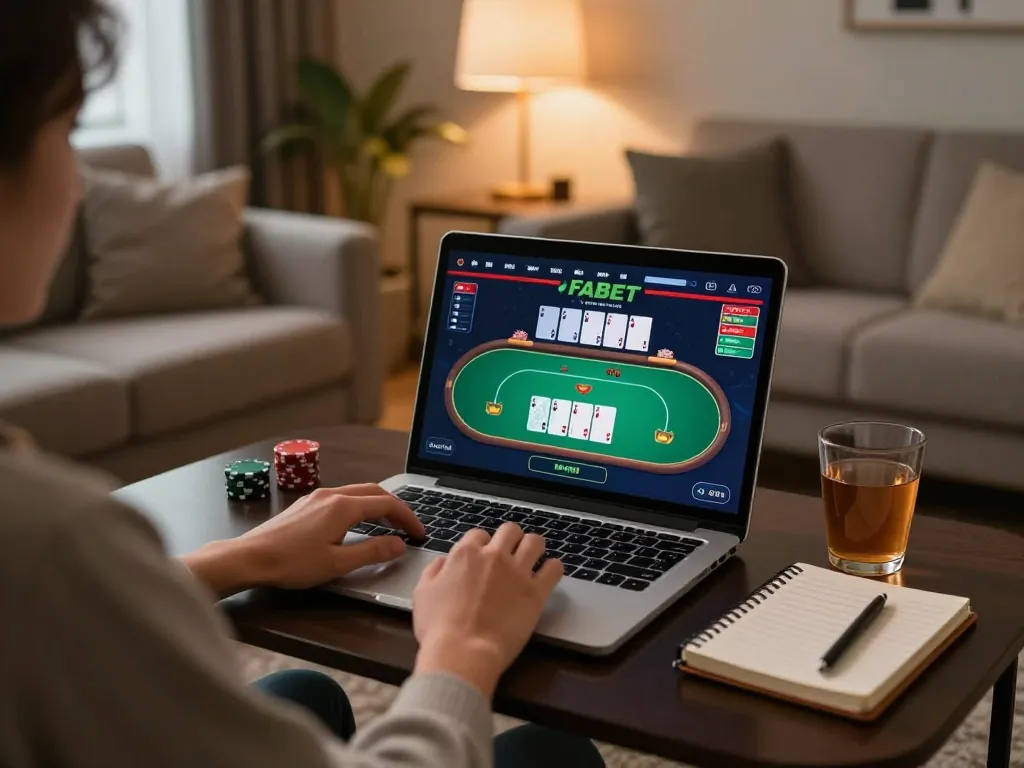 Players engaging in strategic online gaming at FABET in a cozy home setting