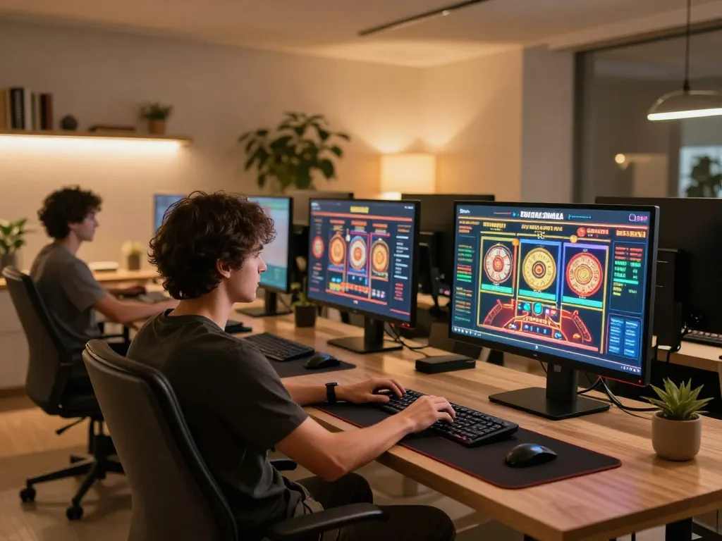 Engaging online casino experience showcasing tt88 link with vibrant games and a modern gaming setup