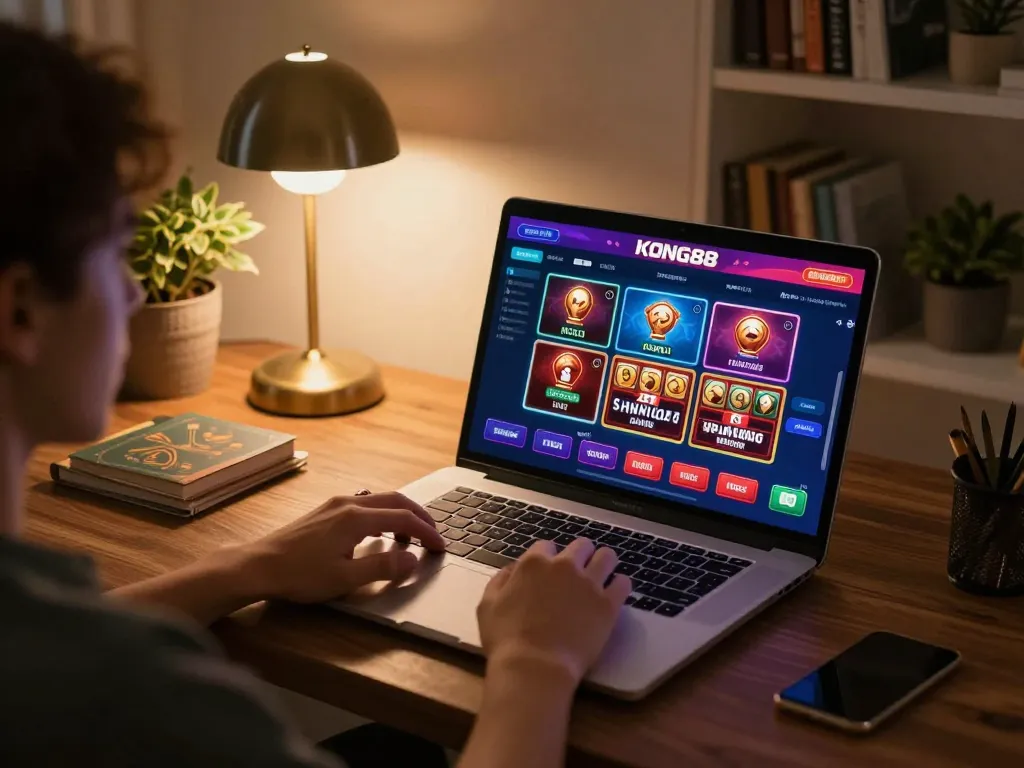 KONG88 player engaging with exciting online games at a cozy home setup