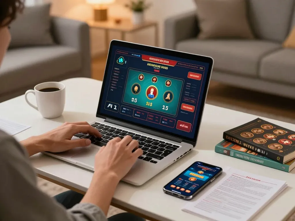 Engaging in online casinos while managing strategies in a cozy home atmosphere.