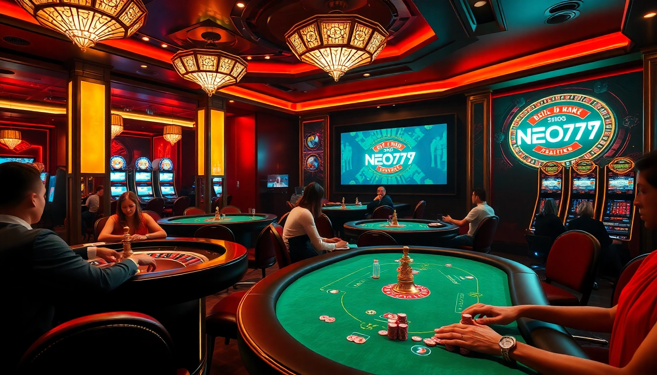 Players enjoying a thrilling game at NEO79’s luxurious casino, highlighting excitement and strategy.