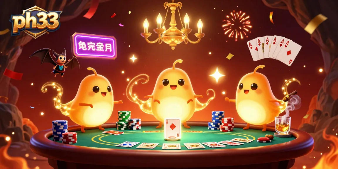 Engage with the ph33 casino world featuring glowworms illuminating a vibrant poker scene.