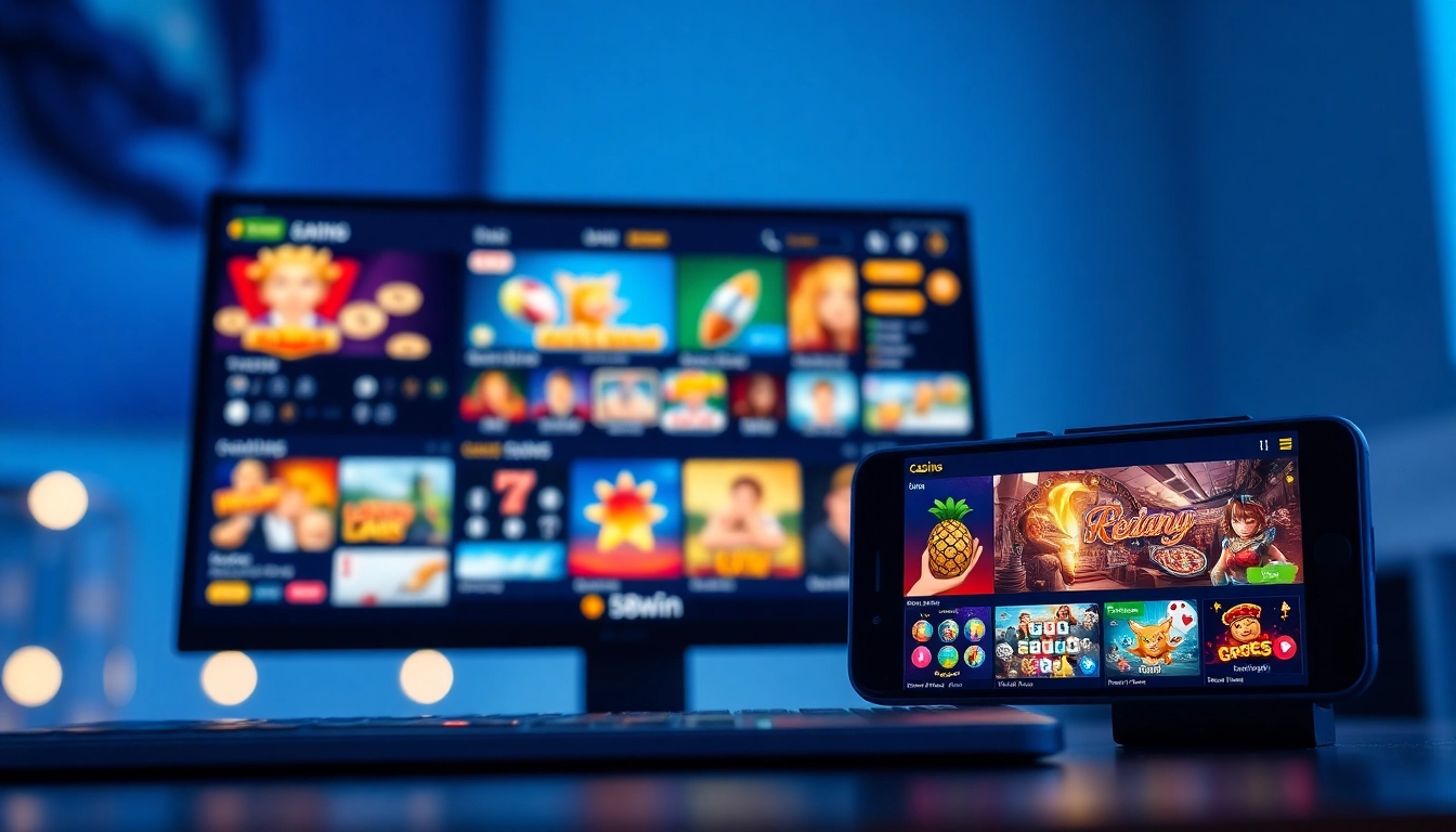 Interactive online casino interface of 58win featuring games on computer and mobile.