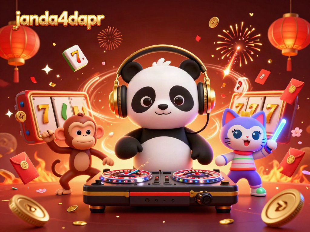 Gambarkan keseruan bermain di janda4dapr dengan panda DJ dan elemen permainan slot yang menarik.