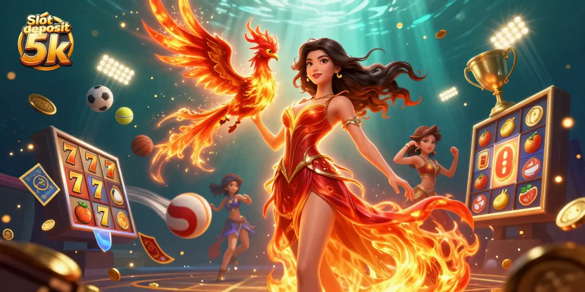 Spin to win with Slot deposit 5k in this vibrant casino illustration filled with thrilling game elements.