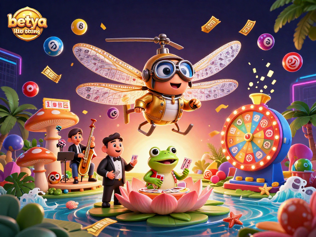 Engage in betya mlb betting with vibrant characters in a colorful casino scene featuring dynamic game elements.