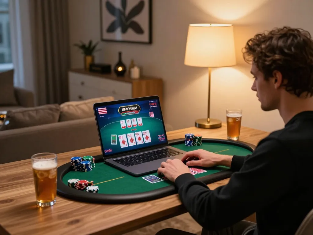 Player engaging with online casino game on laptop, showcasing say88's features and immersive experience