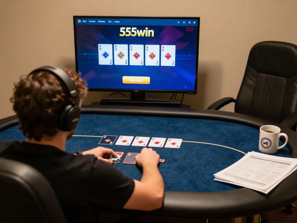 Player engaging in online poker at 555win, showcasing interactive interface and strategic gameplay