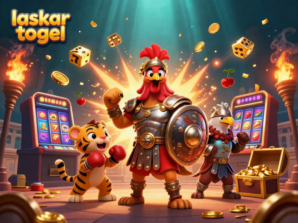 Engage in exciting laskar togel games with a dynamic 3D illustration showcasing vibrant casino elements.