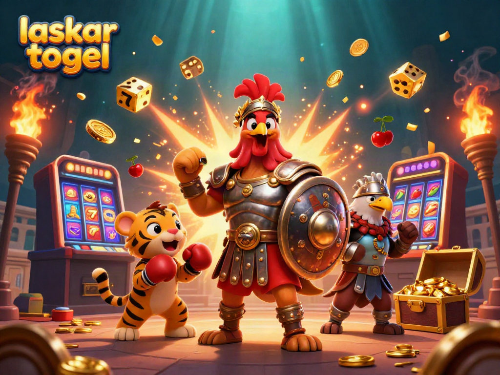 Engage in exciting laskar togel games with a dynamic 3D illustration showcasing vibrant casino elements.