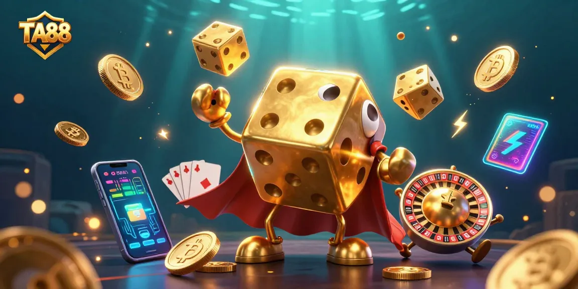 Experience thrilling gameplay at TA88 with golden dice, crypto coins, and dynamic casino elements.