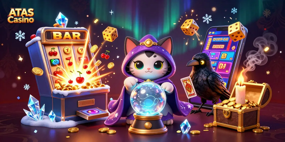 Play thrilling games at ATAS Casino with an enchanting cat fortune teller and vivid gaming elements.
