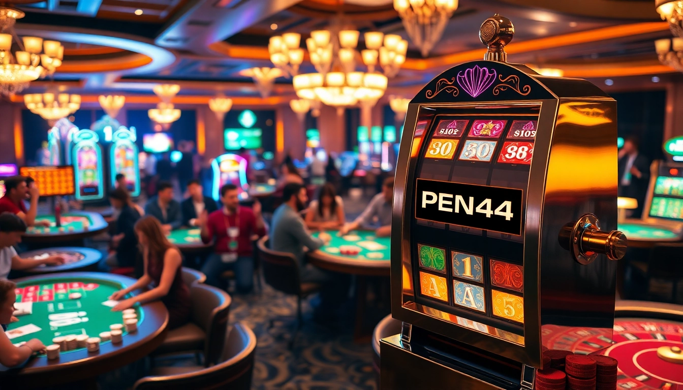 PEN4D slot machine lights exciting wins on a vibrant casino floor filled with players.