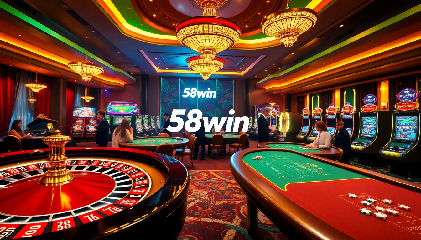 Engage with thrilling casino action at 58win featuring poker tables and vibrant slot machines.