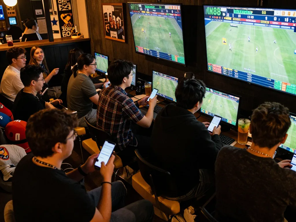 Watch excited bettors engage with NK88's betting options on mobile devices during live sports events