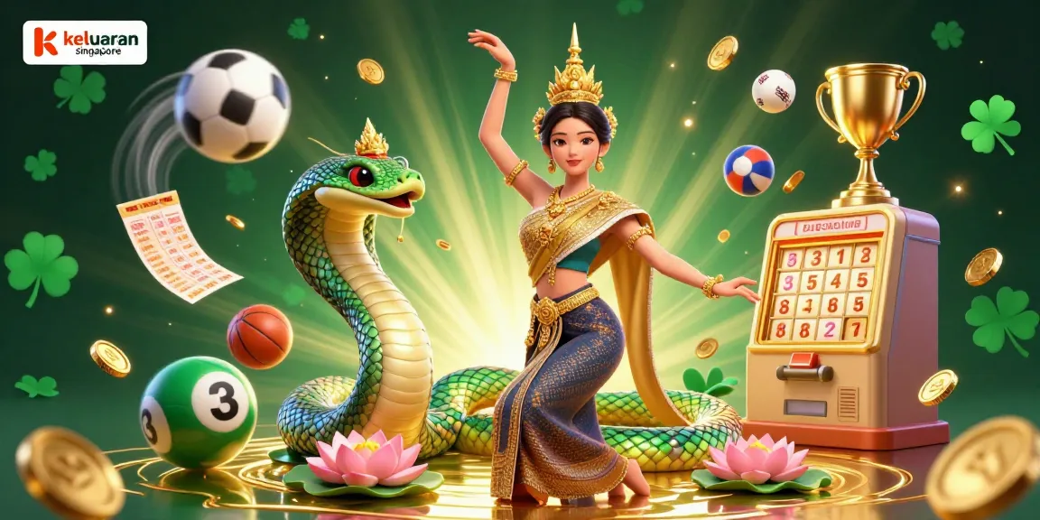 Experience keluaran singapore with vibrant lottery elements in a dynamic 3D digital illustration featuring unique Asian character.