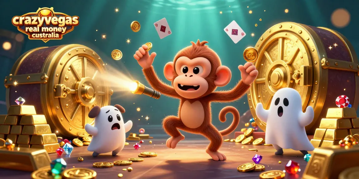 Engaging scene of the crazyvegas real money casino australia showcasing a playful monkey juggling golden treasures.