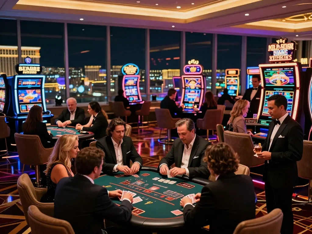 Exciting casino atmosphere at https://dohistory.group/ with players engaged in blackjack, surrounded by luxury.