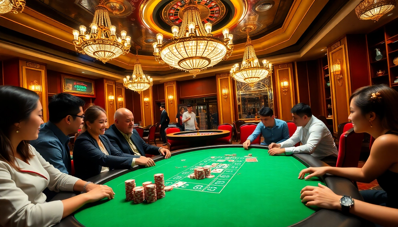 Experience thrilling poker action at Xin88's luxurious casino, featuring vibrant tables and engaging players.