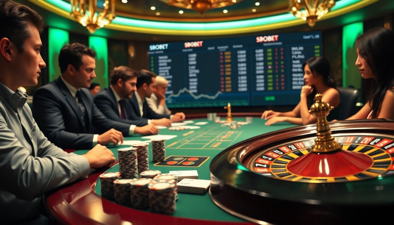 Experience the excitement of SBOBET link alternatif with professional online gambling setups, showcasing vibrant poker tables.