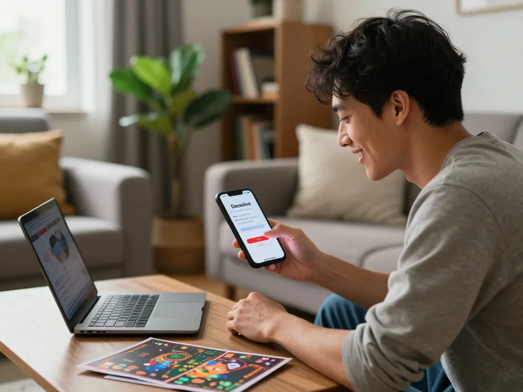 Dewalive Login interface shown on a smartphone in a cozy, modern living room, emphasizing responsible gaming.