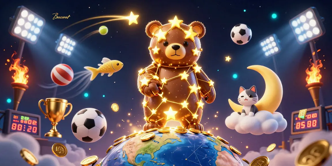 Baccarat game scene featuring a constellation bear and shooting star companions collecting coins.