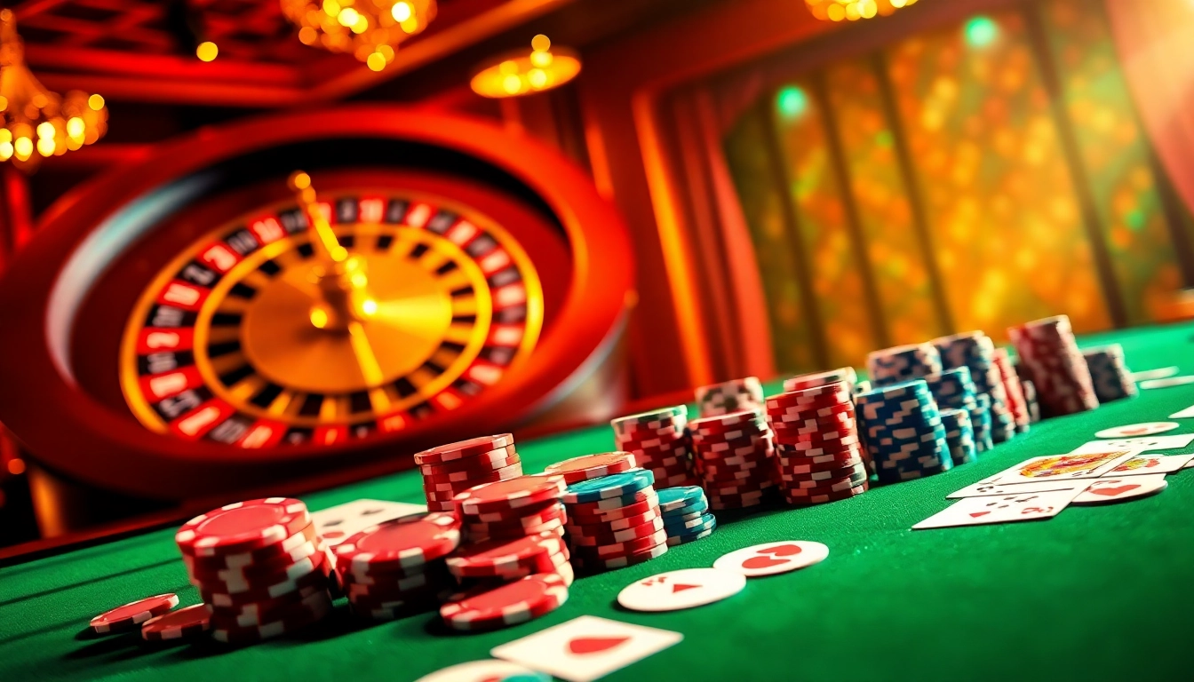 Experience the excitement of Nhà cái casino dr88 with vibrant gaming tables and colorful chips in this lively casino scene.