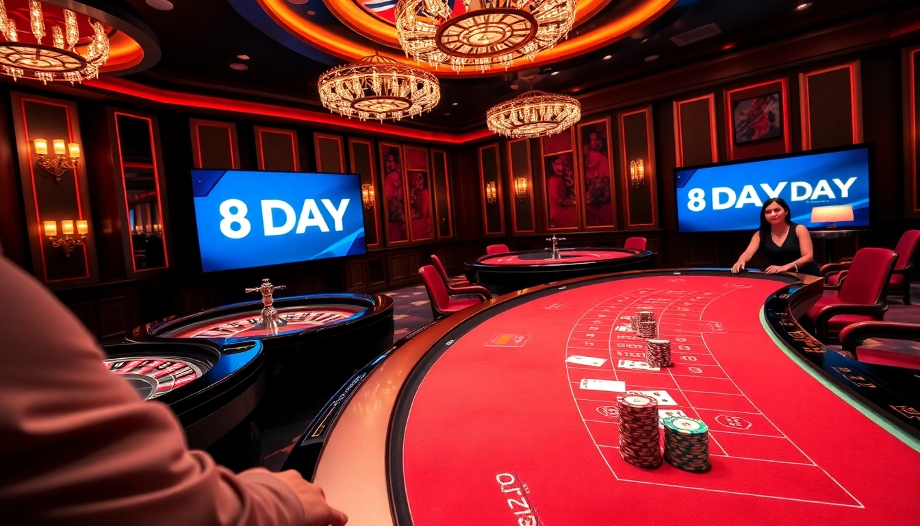 Experience thrilling gameplay at 8DAY casino with vibrant tables and professional dealers.