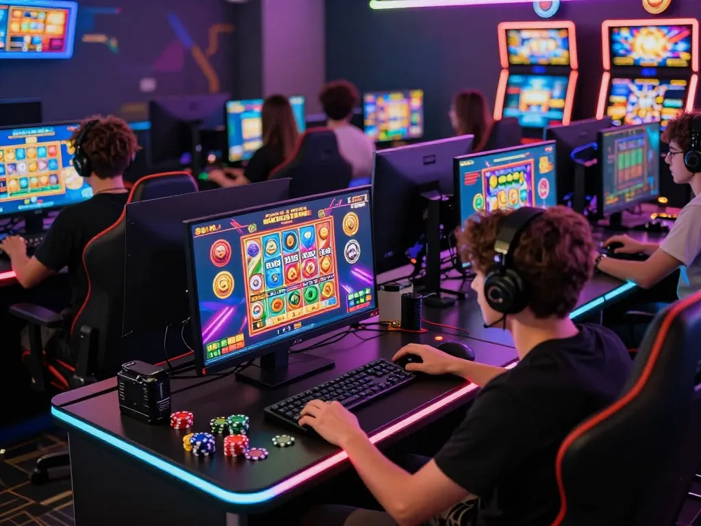 Engaging players enjoying link gacor slot games in a vibrant gaming setup.