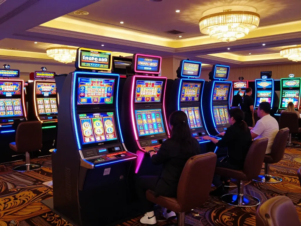 Players experiencing the excitement of winning at kerajaanslot with colorful slot machines and engaging atmosphere.