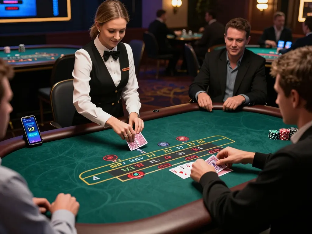 Pemain Kiu77 terlibat dalam permainan blackjack dealer langsung, menunjukkan interaksi permainan online yang imersif.