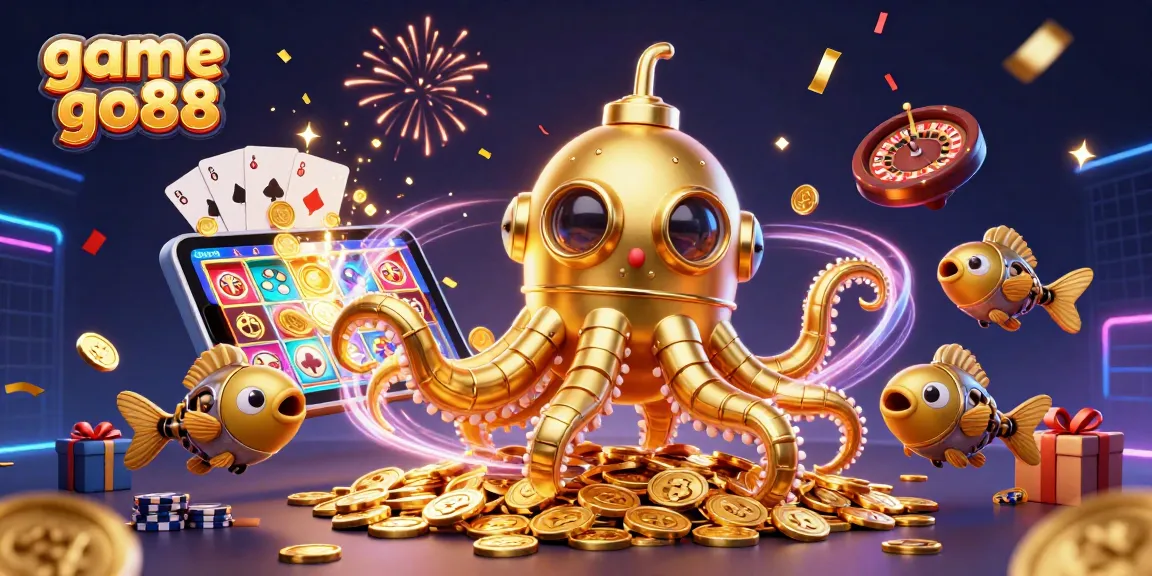 Win big with game go88 featuring a golden kraken submarine amidst vibrant casino elements.