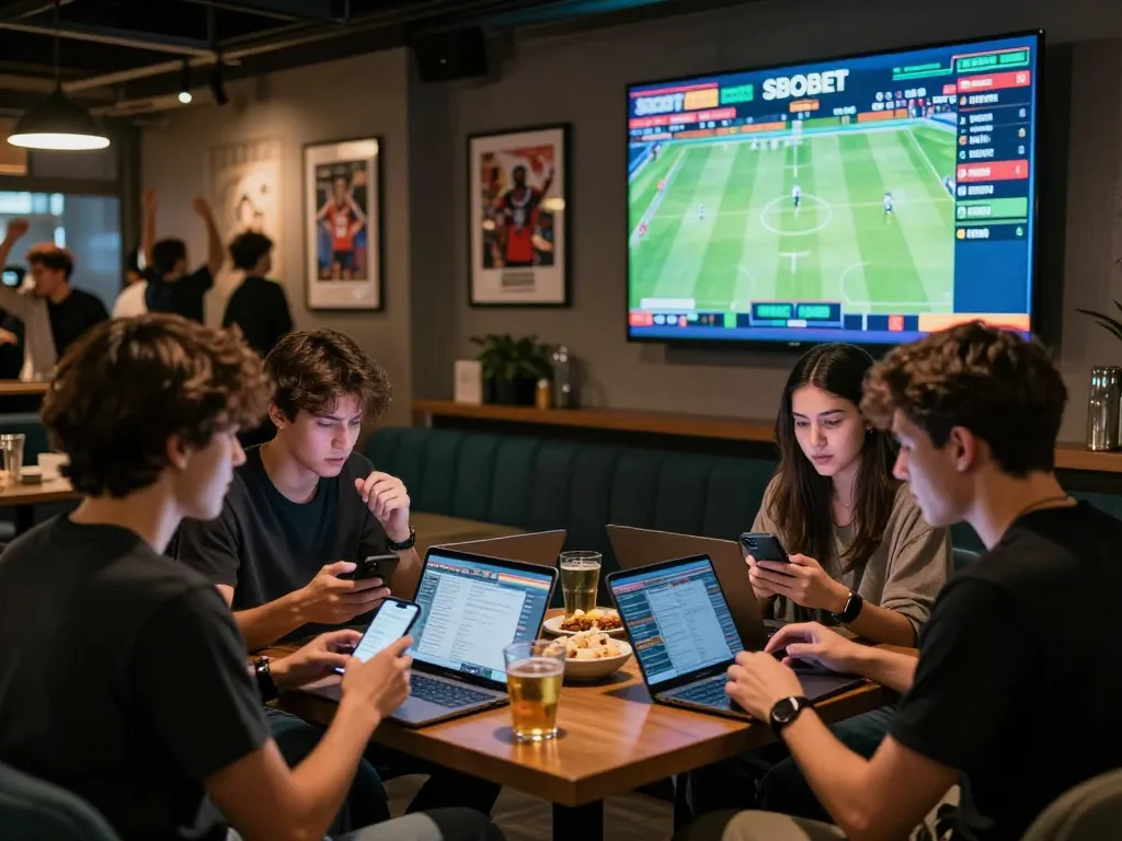 SBOBET live sports betting scene with friends engaging in matches.