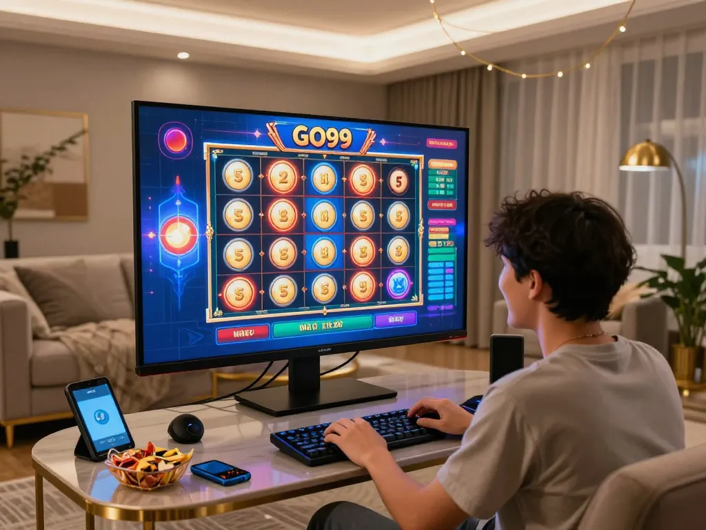 Experience the thrill of online gambling with Go99 in a vibrant home setting