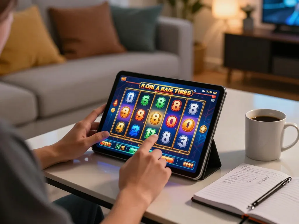 Bermain slot digital di tablet di rumah, menunjukkan strategi permainan yang bertanggung jawab di https://blackmomsblog.com/about/.