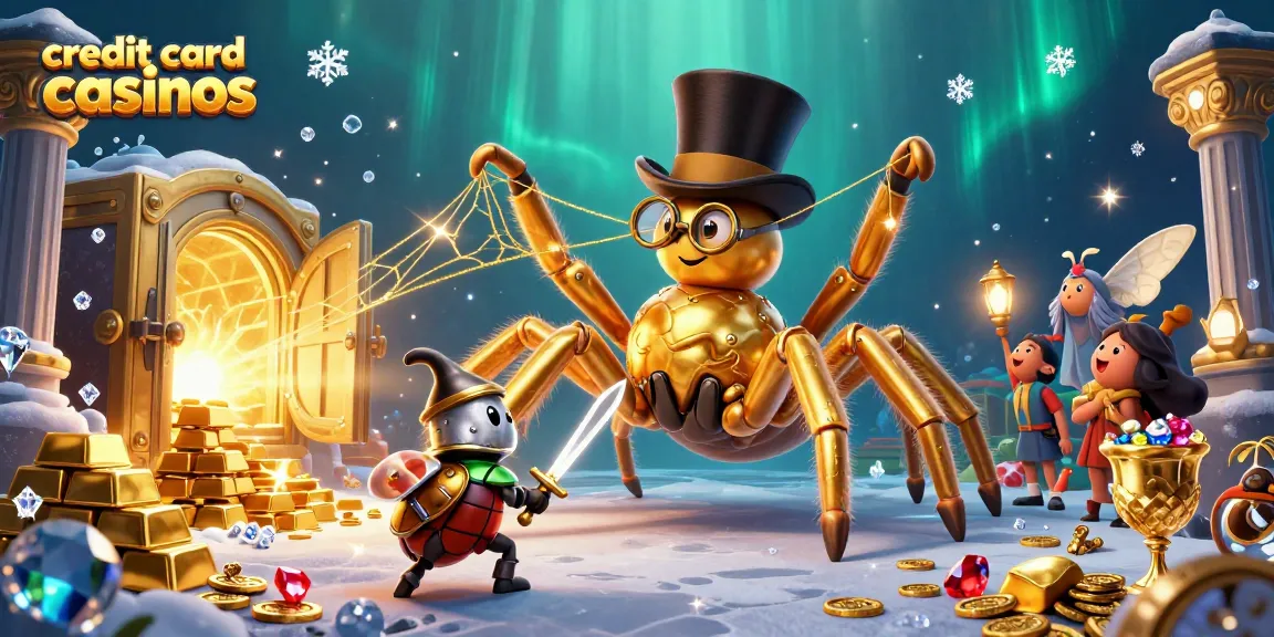 Engage with credit card casinos featuring a dynamic battle between a golden tarantula and a beetle knight amidst treasures.