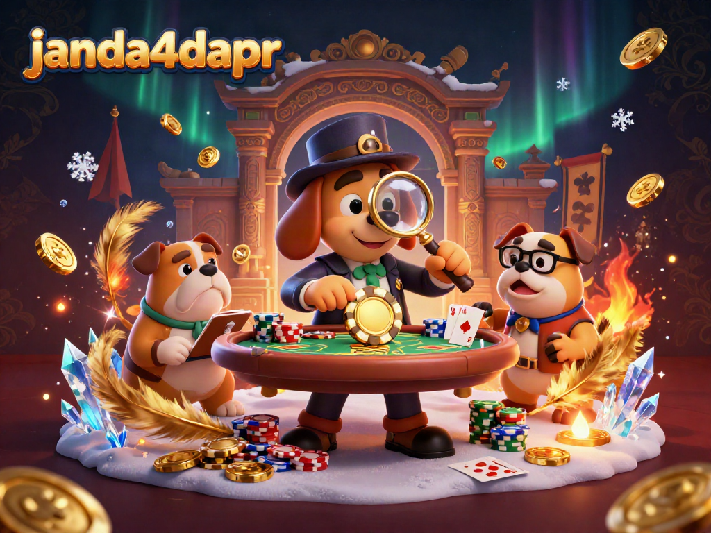 Permainan poker seru di janda4dapr dengan karakter detektif dan bulldog yang menulis catatan.