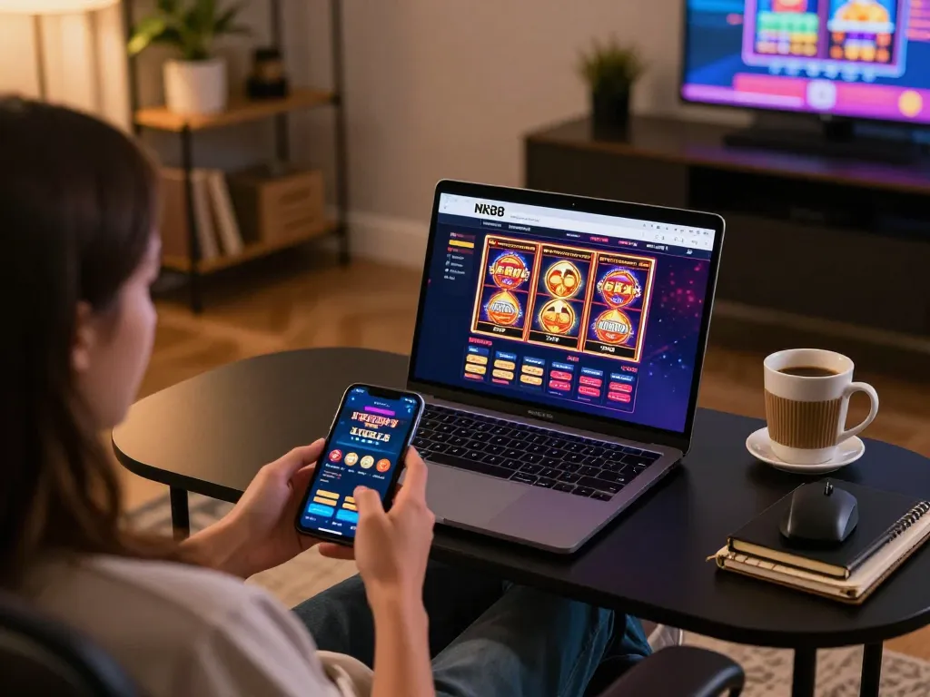 Experience NK88 casino excitement with vibrant online gaming setup at home
