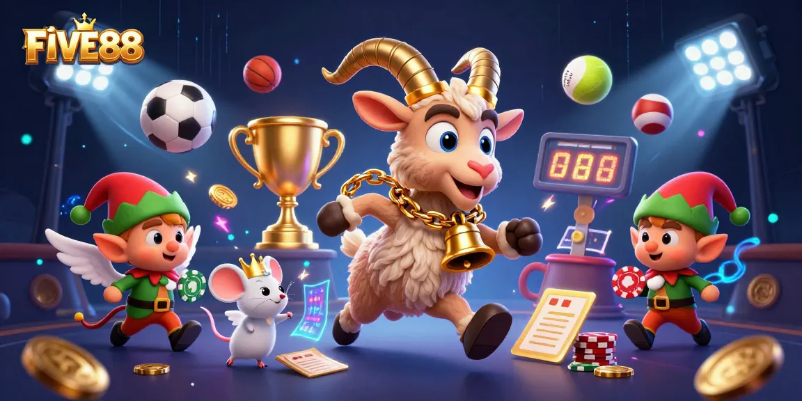 Experience the thrill of FIVE88 with a festive Krampus goat and dynamic sports betting elements in a holiday-horror casino.