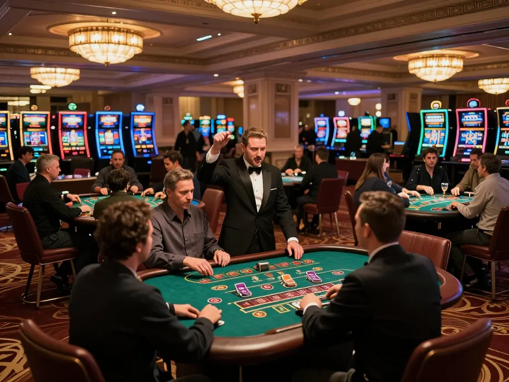 Players enjoying a game at LV88 casino, celebrating a win amidst a vibrant casino atmosphere