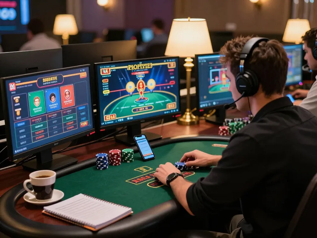 Engaged player exploring SV368 online casino options with multiple screens and focused strategy.
