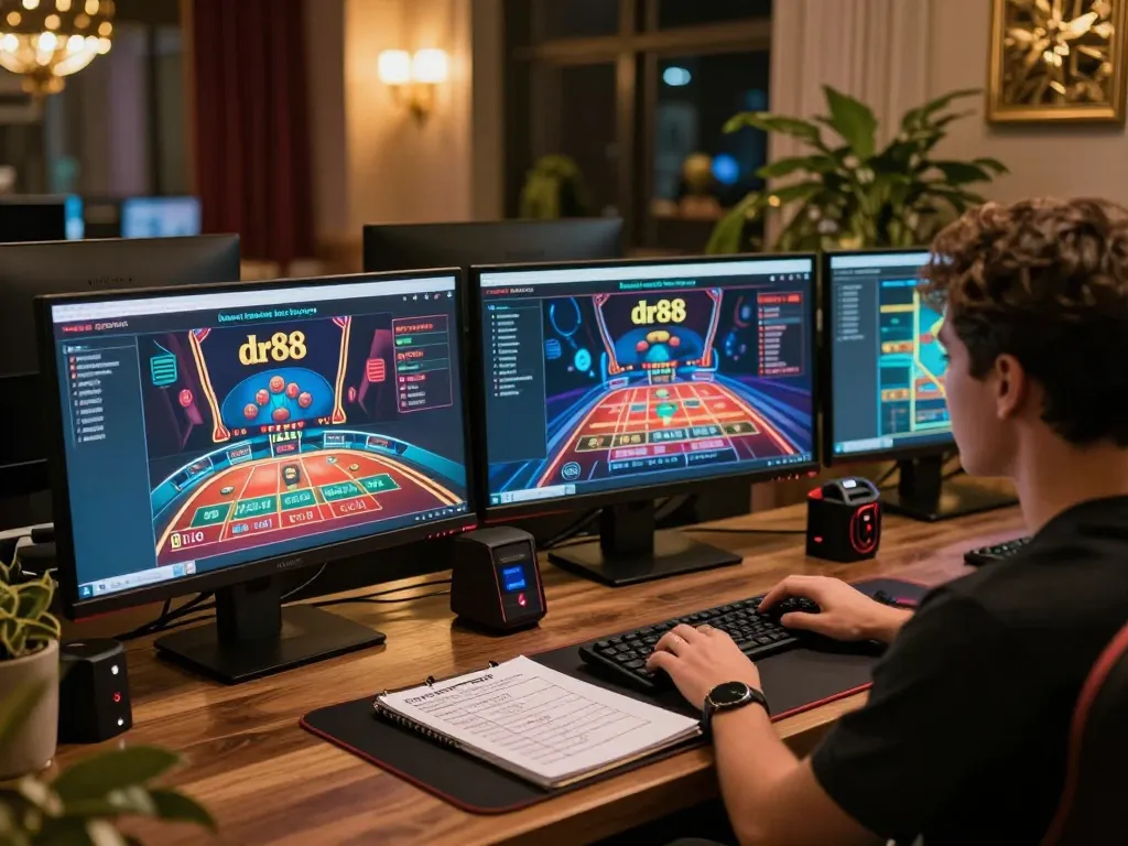 Engaging online gaming setup illustrating a player active at dr88 casino, highlighting immersive experience.