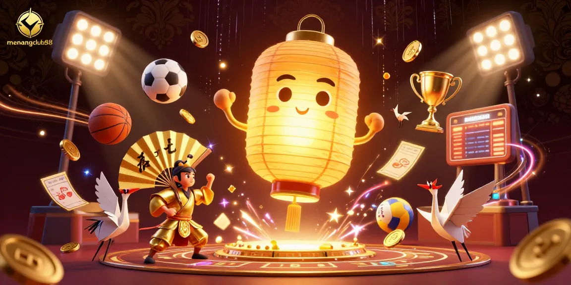 Experience the vibrant energy of menangclub88, featuring a golden lantern spirit and dynamic sports action in an exciting casino scene.