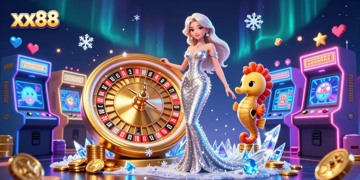 Win big at xx88 with vibrant casino-themed 3D illustration showcasing games, roulette, and rewards.