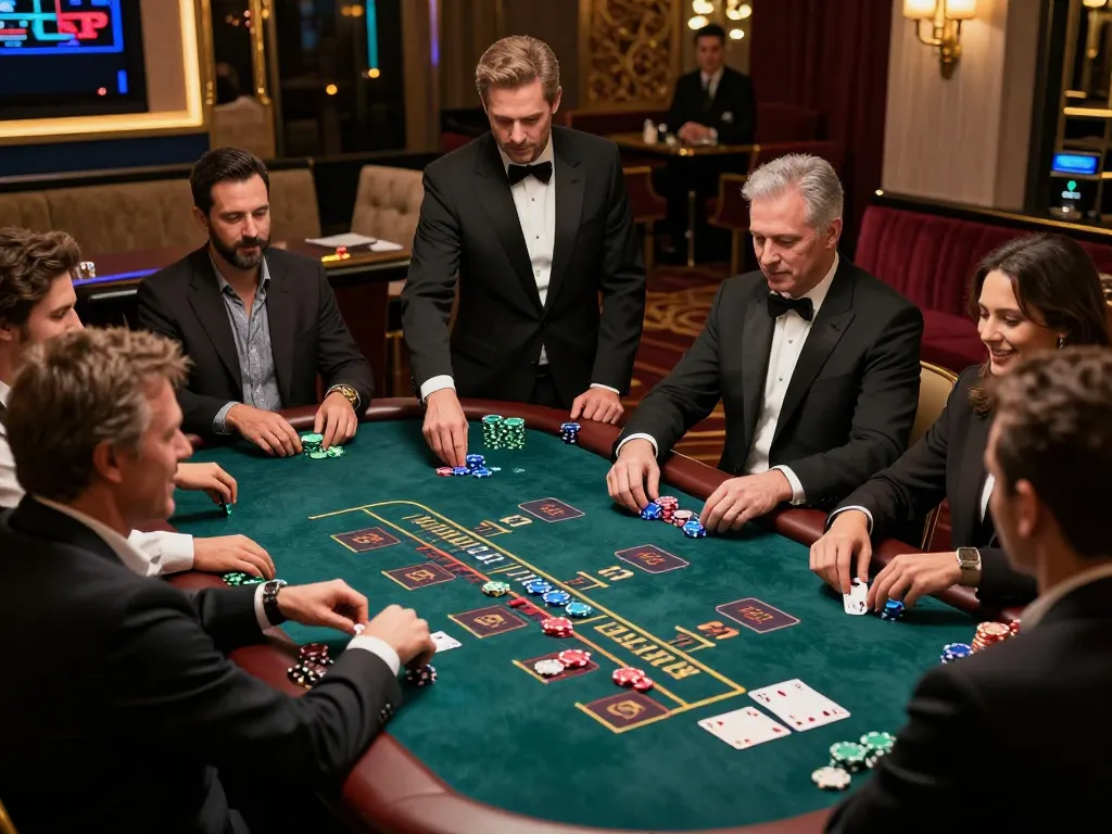 Experience the excitement of go88 with players celebrating their blackjack wins in a luxurious casino setting