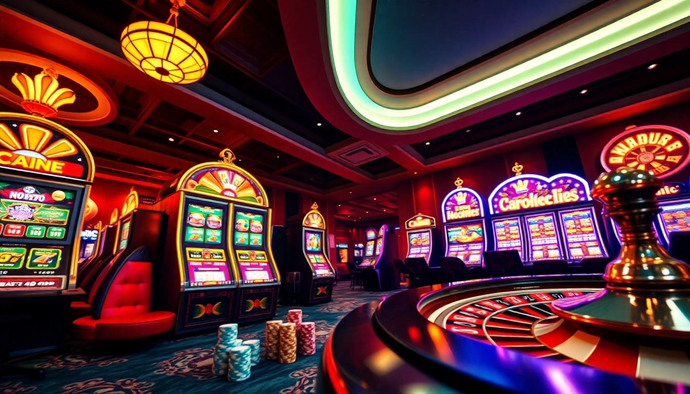 Nohu90 online gaming interface featuring vibrant slot machines and casino elements.