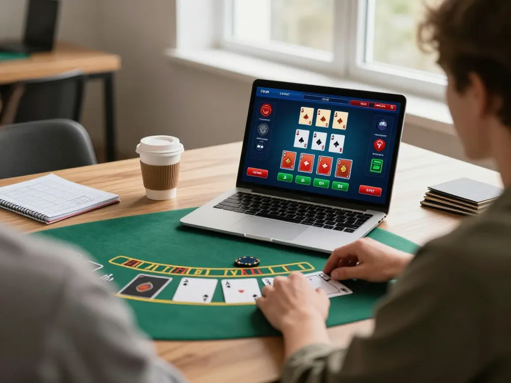 Player strategizing blackjack gameplay on 888NEW live dealer interface during a focused online session