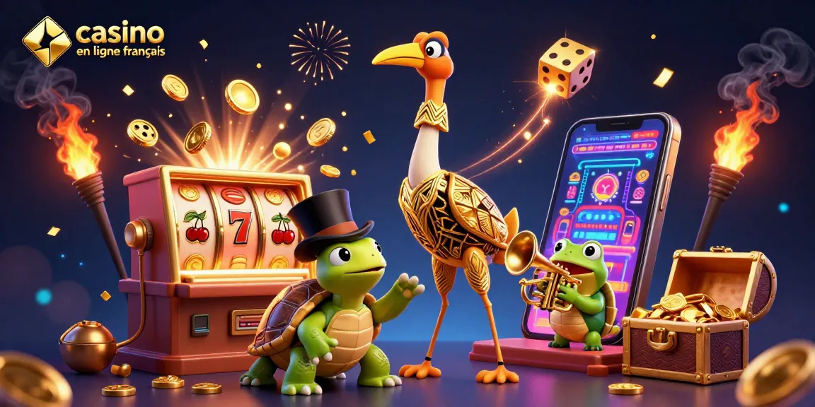 Vivez l'excitation dans un casino en ligne français avec des personnages colorés, des machines à sous et des moments de jackpot.
