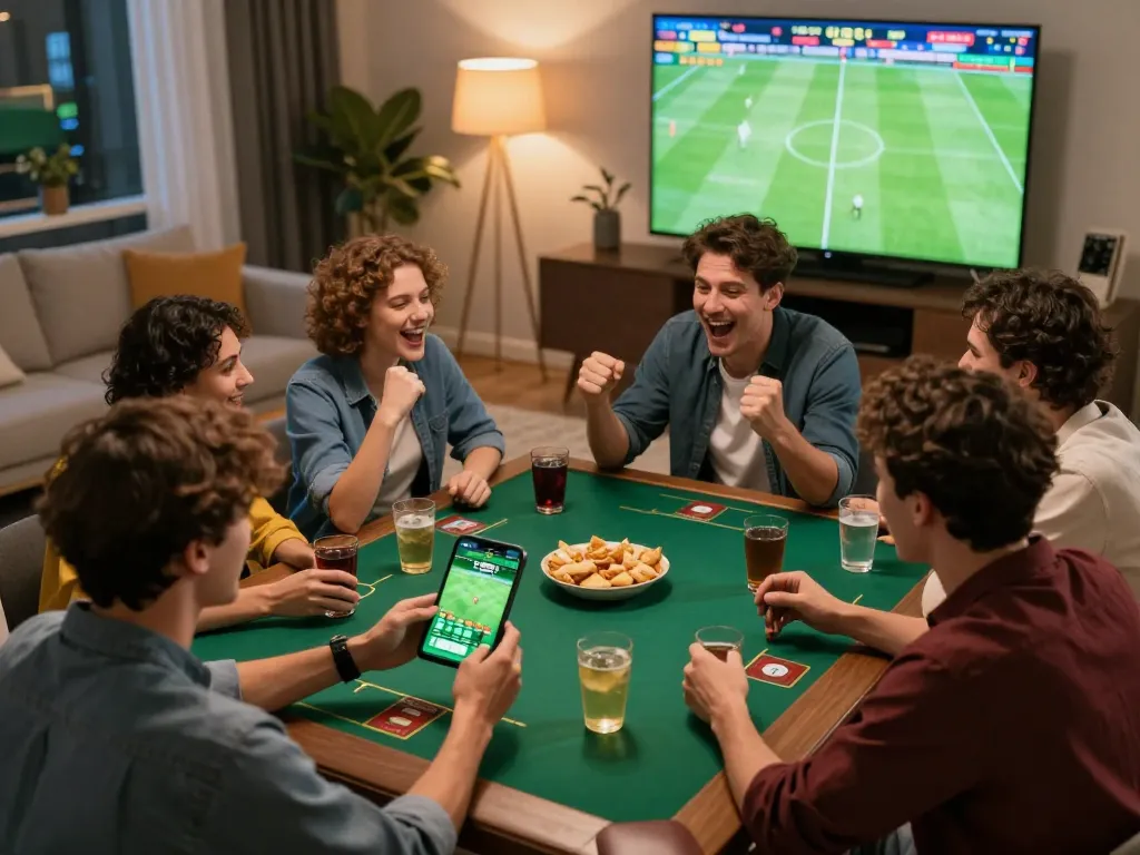 Pemain judi yang terlibat memasang taruhan di aplikasi situs bola sambil menikmati pertandingan sepak bola.